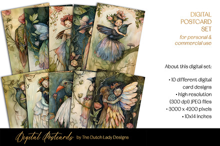 Fairies & Birds Postcard Designs, a Decorative Illustration by The Dutch Lady Designs