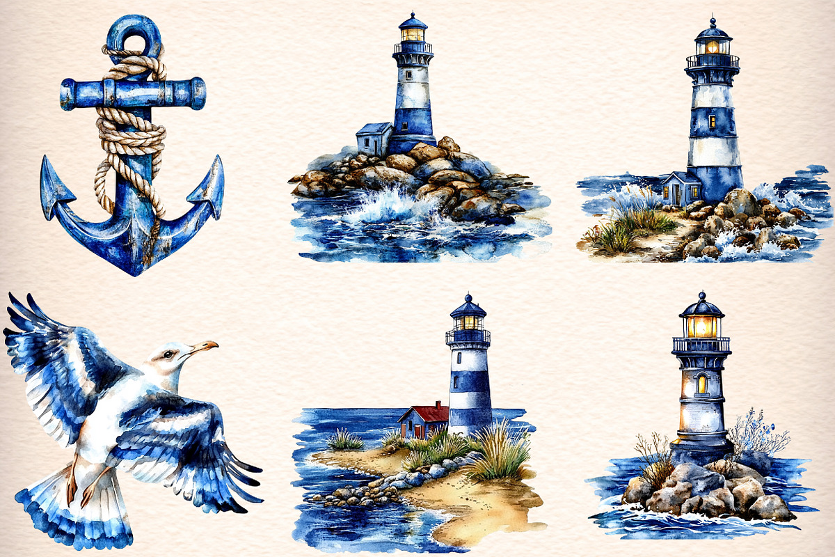 watercolor nautical clipart, an Illustration by GatewayDesign (Photo 3 of 9)