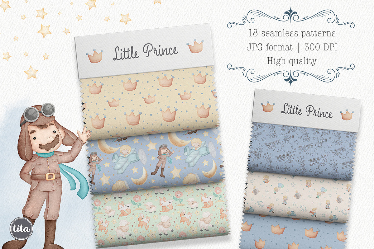Little Prince clip arts and patterns, an Illustration by Tita Creative Studio (Photo 6 of 6)