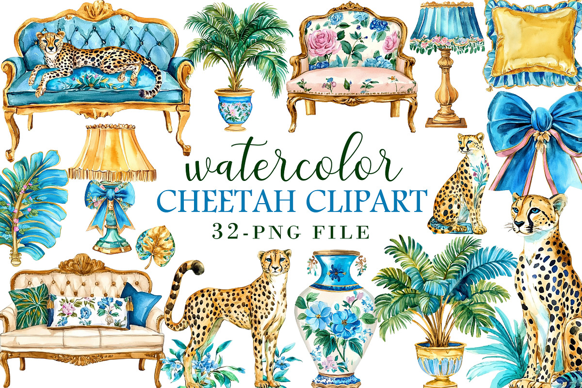 Watercolor Cheetah Clipart, an Illustration by Libby Wishes (Photo 6 of 6)
