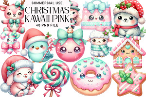 Kawaii Pink Mint Christmas Clipart, an Illustration by Daily.Designs