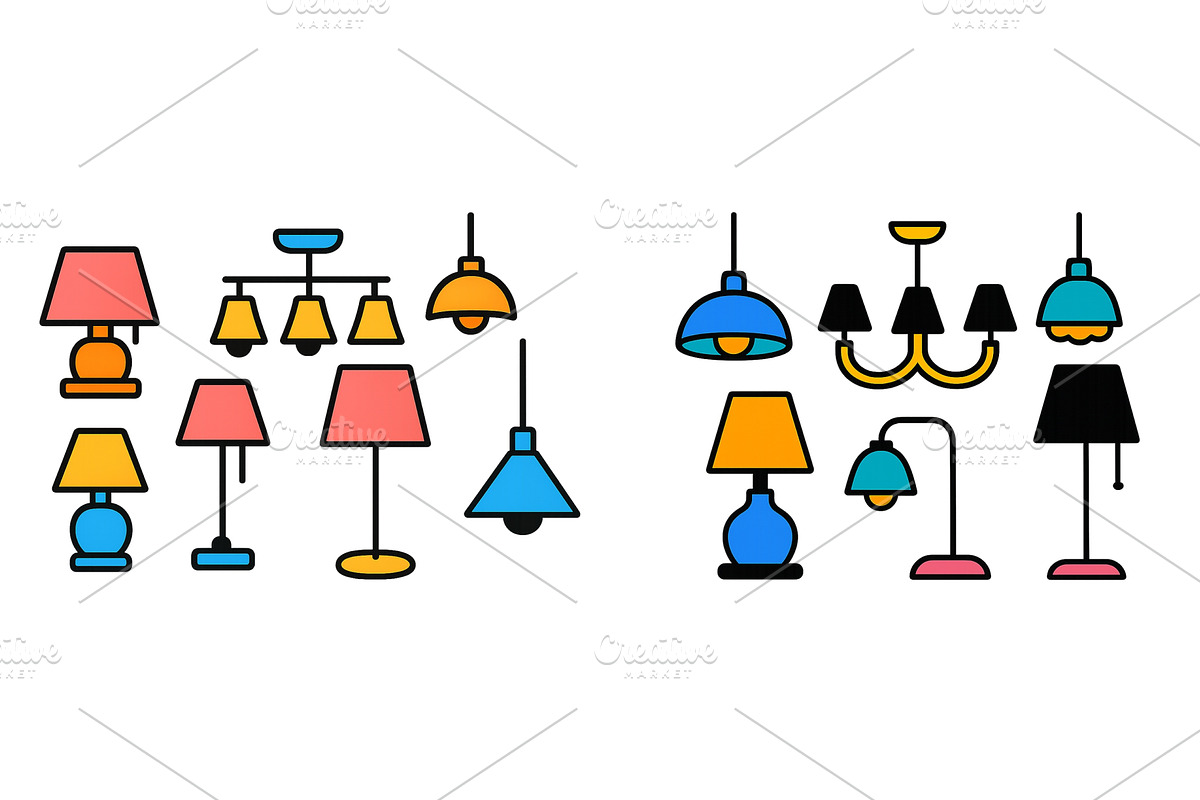 Colorful collection of various lamp, an Object Illustration by ZinetroN