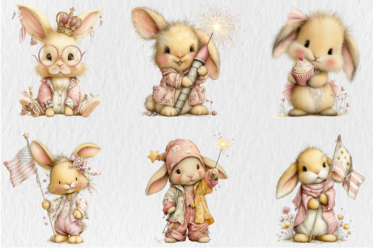 Whimsical 4th Of July Bunny Clipart, a Seasonal Illustration by Rose Art (Photo 3 of 6)