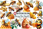 Watercolor Busy Honey Bee Clipart, an Illustration by Rose Art (Thumbnail 1 of 7)