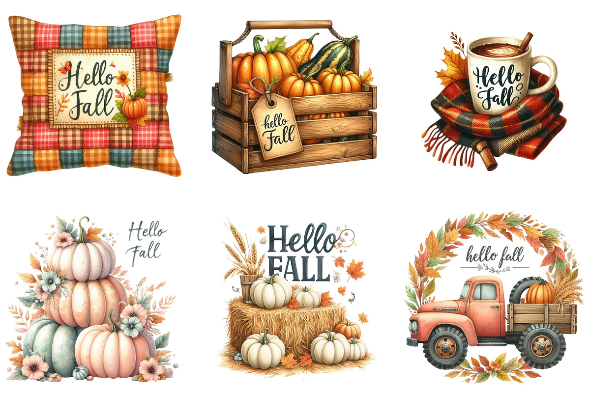 Hello Fall Sublimation Clipart, an Illustration by DreamArtGraphic (Photo 2 of 6)