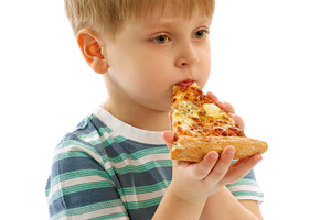 Little boy eating pizza featuring 3-4 years, babies and children, and blonde