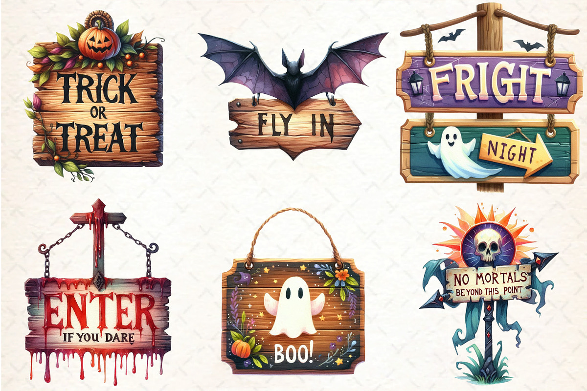 1Halloween Wooden Sings Clipart, an Illustration by DreamCafeArt (Photo 3 of 5)