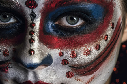 Close - up photo of a woman's face with Halloween makeup. Genera, a Holiday Photo by designvectx