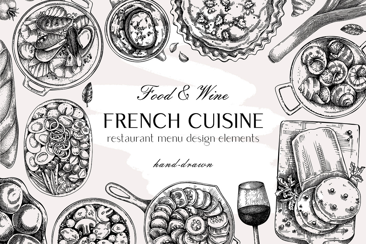 French Cuisine - Vector Food Set, a Food Illustration by Yevheniia (Photo 1 of 10)