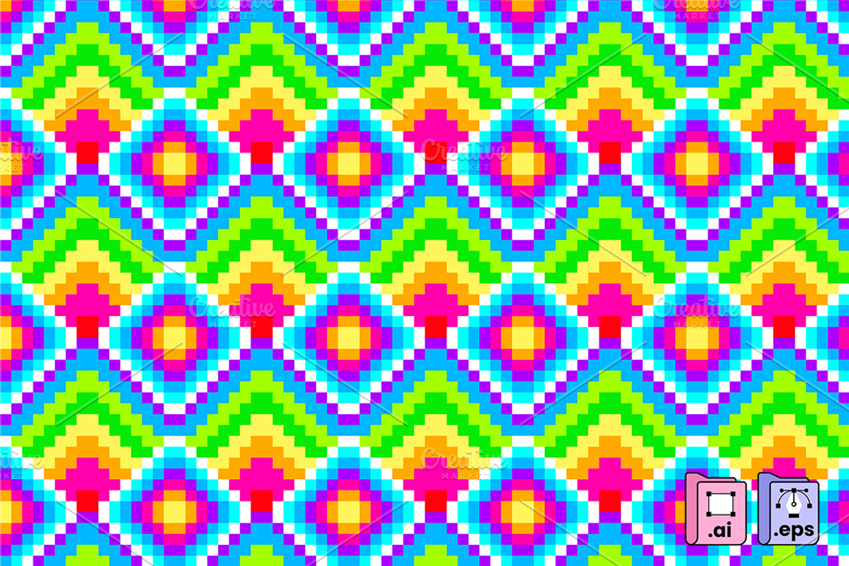 Flat Seamless Pixel Neon Pattern, a Pattern Graphic by MISS CHATZ (Photo 3 of 4)
