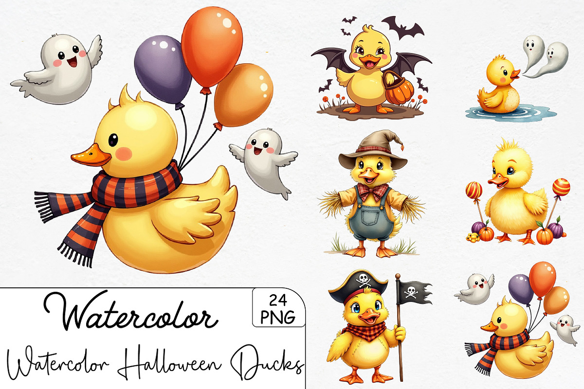 Watercolor Halloween Ducks Clipart, an Illustration by CrexoraLab (Photo 1 of 5)
