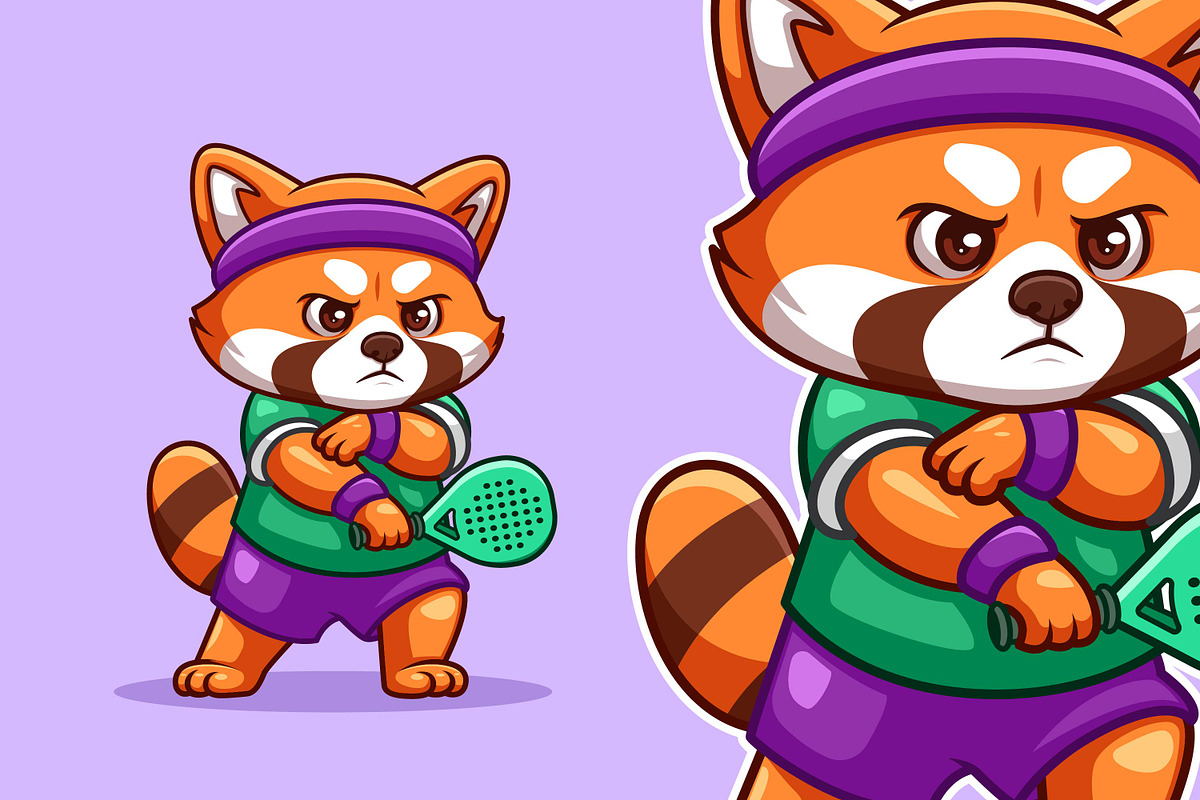 Red Panda Padel Cartoon Mascot, an Animal Illustration by Gumrega Studio