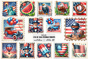 4th of July Postage Stamps Clipart, an Illustration by Pixels.Craft (Thumbnail 1 of 7)