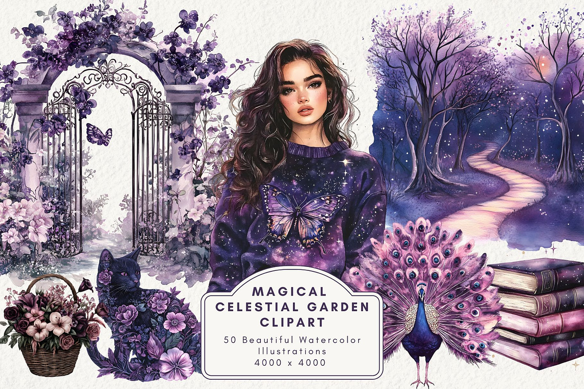 Magical Celestial Garden Clipart, an Illustration by NadiaTheronArt (Photo 1 of 5)