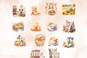 Watercolor Autumn Clipart Set