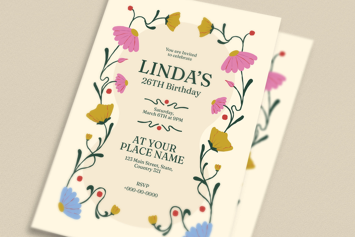 Flower Birthday Invitation, an Invitation Template by Guuver (Photo 2 of 3)