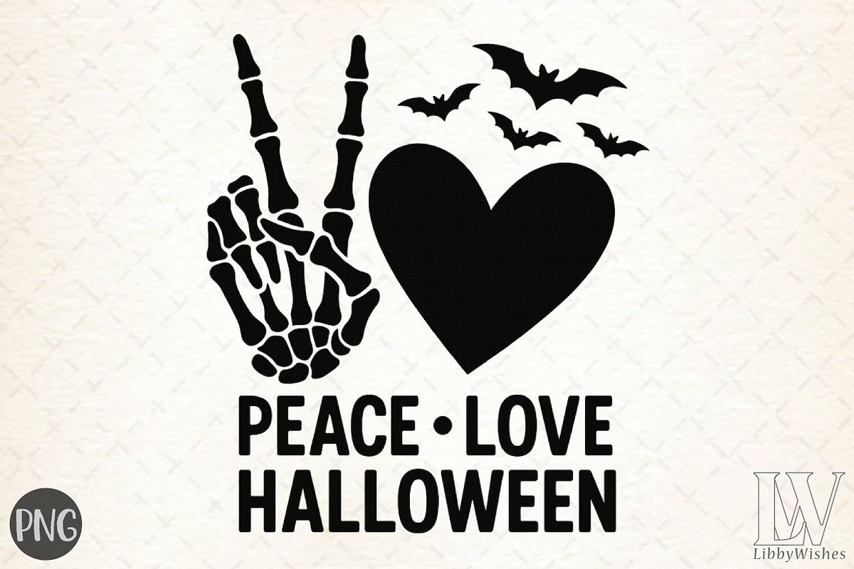 Peace Love Halloween, Skeleton Hand, an Illustration by Libby Wishes (Photo 1 of 10)