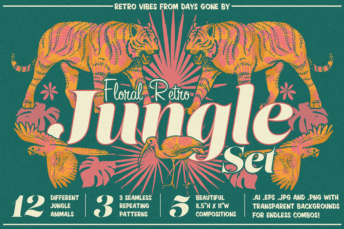 Floral Retro Jungle Set, an Animal Illustration by Phosphorus Design Co. (Photo 1 of 8)