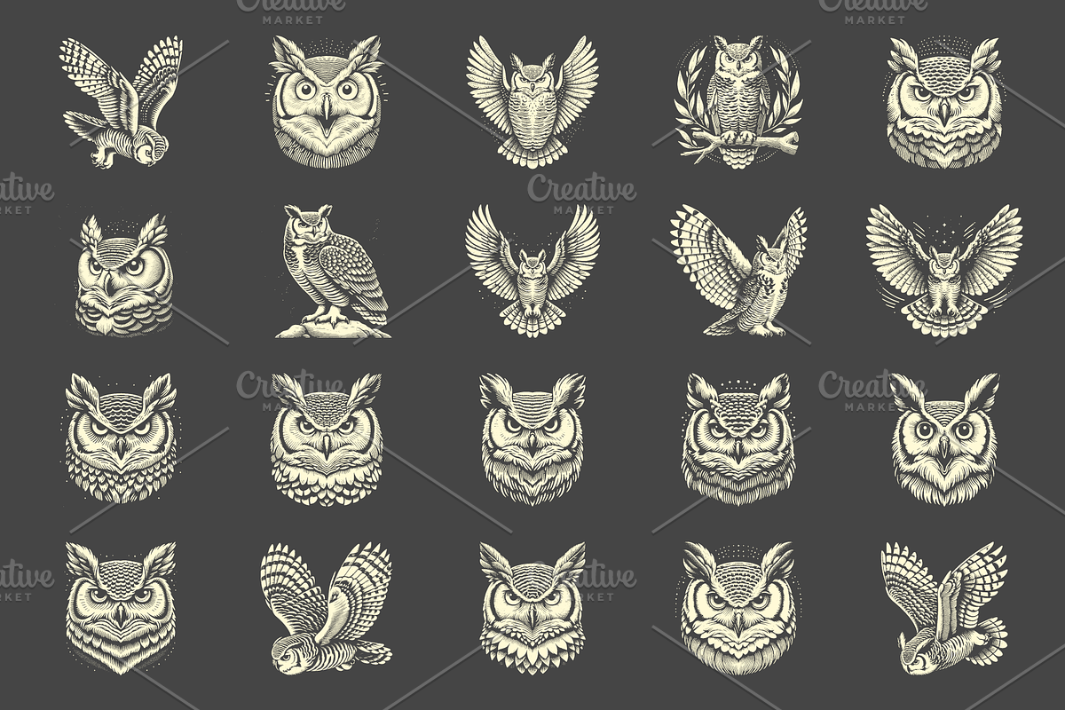 Vintage Great Horned Owl Designs, an Animal Illustration by devastd (Photo 3 of 13)