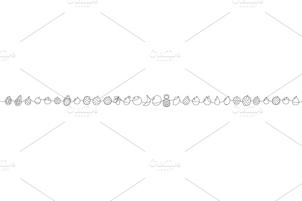 Minimal fruits garland line art, a Food Illustration by GraphiShop