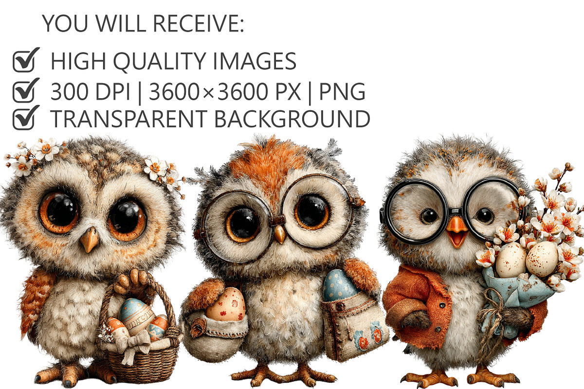 Whimsical Easter Owl Clipart, an Illustration by Pixels.Craft (Photo 2 of 5)