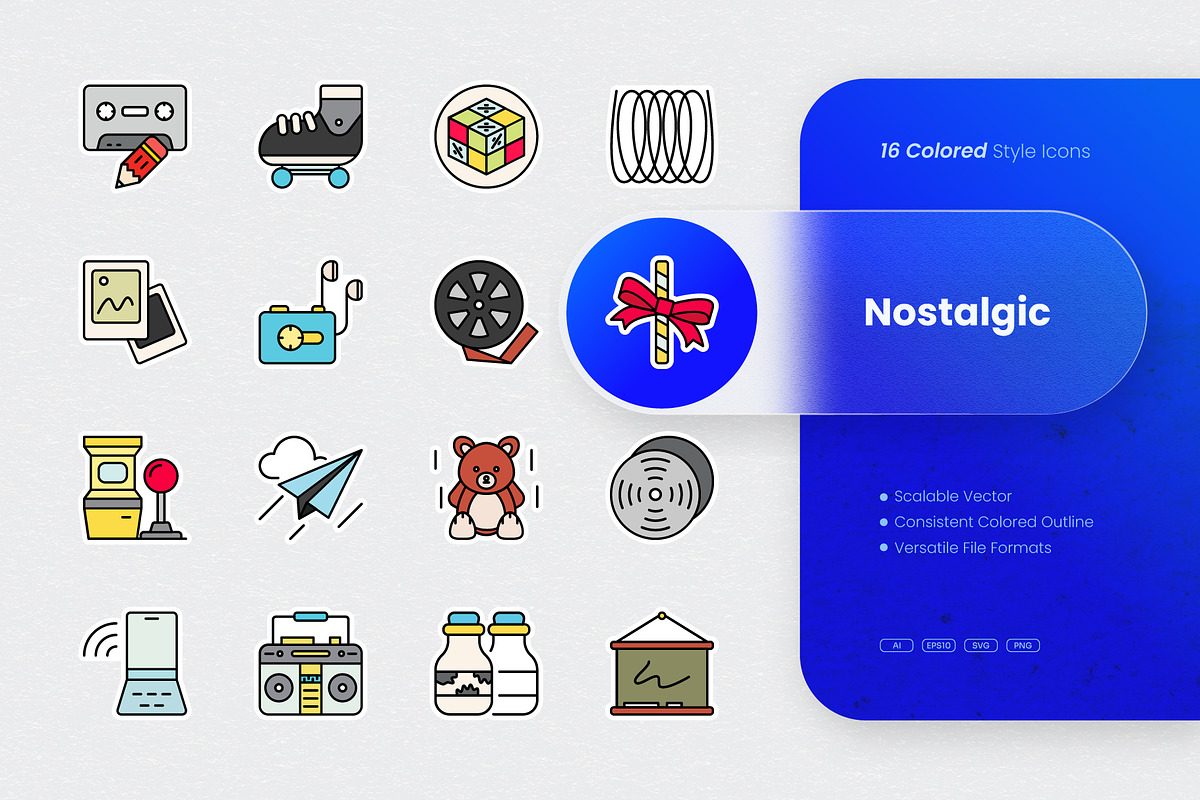 Nostalgic Colored Icons, an Outline Icon by cidcud_graphic