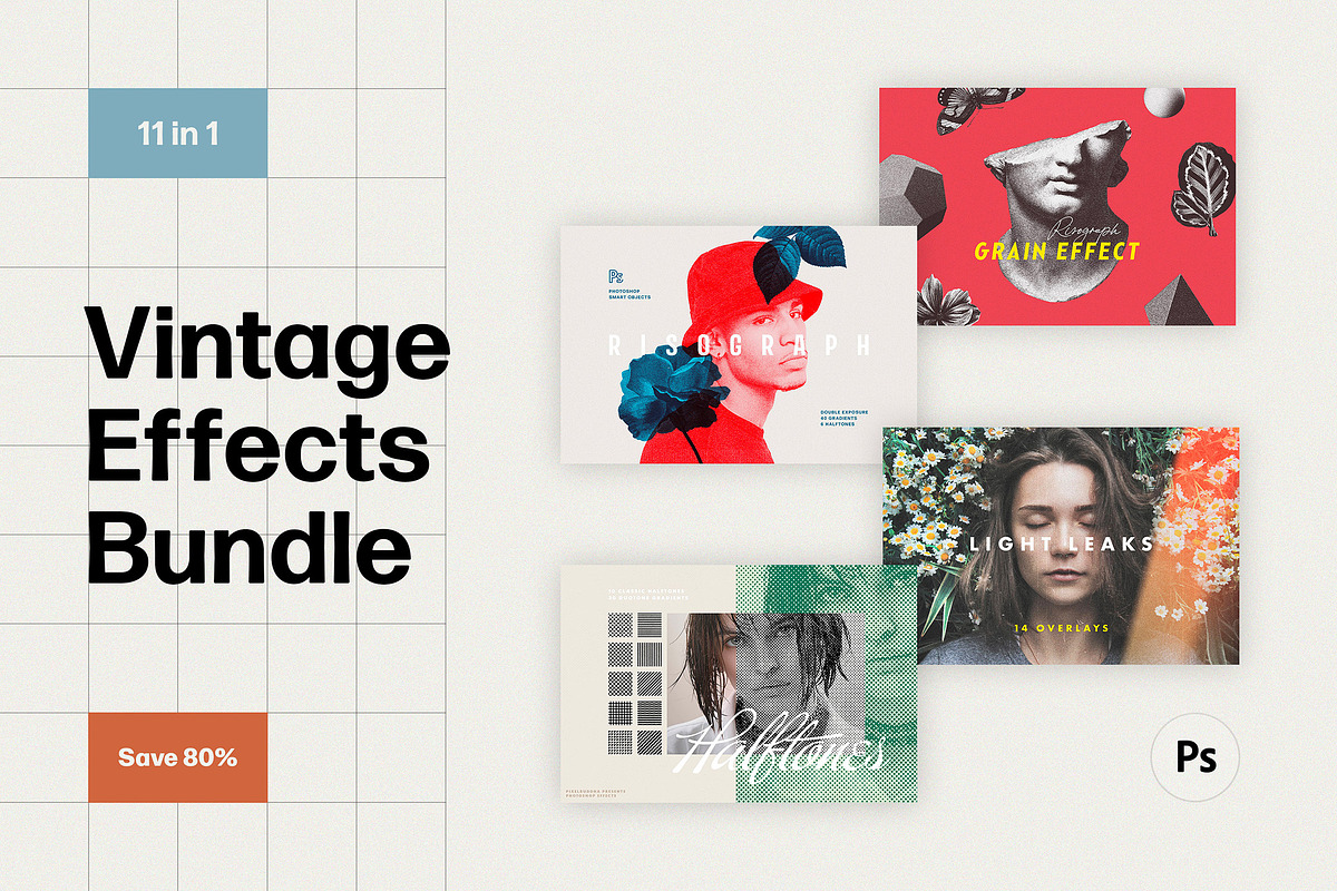 Vintage Effects Bundle, a Layer Style Add-On by pixelbuddha.net (Photo 1 of 11)