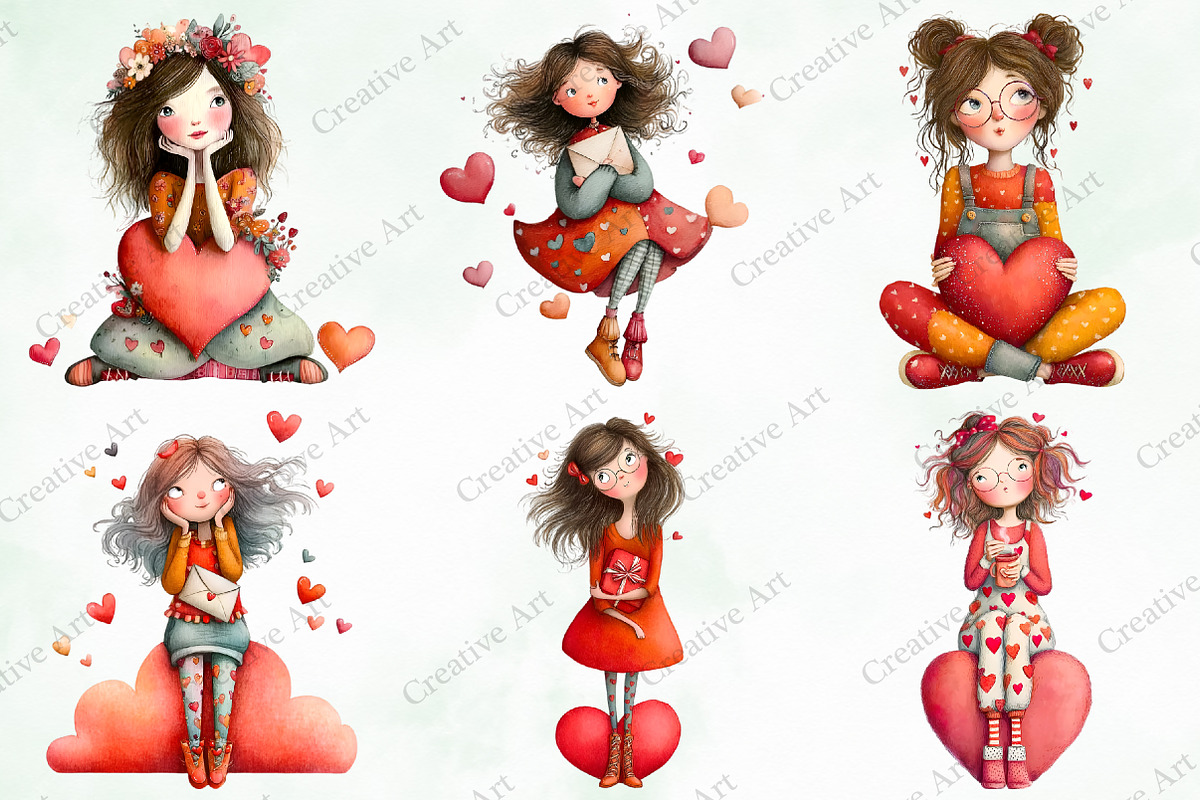 Valentine Quirky Girl Clipart Bundle, an Illustration by Creative Art (Photo 5 of 10)