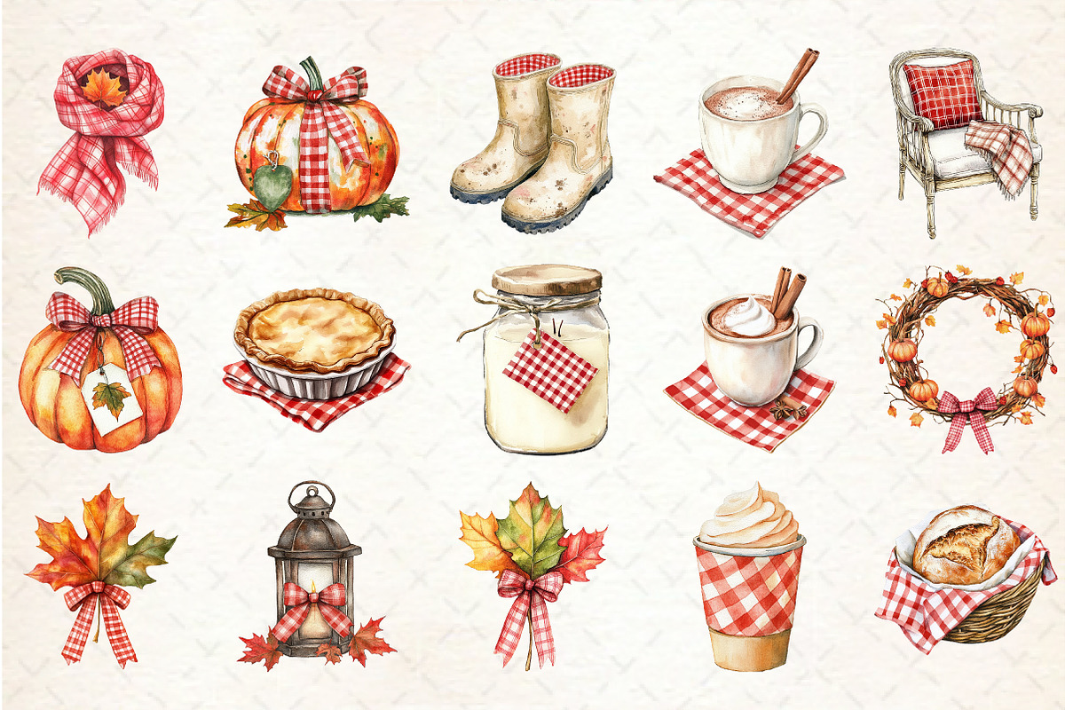 Red Gingham Fall Autumn Clipart, an Illustration by Rose Art (Photo 2 of 7)