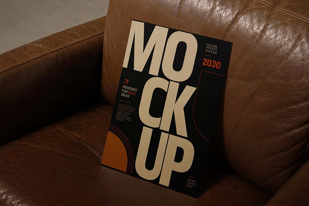 Poster on Leather Chair Mockup, an Advertising Mockup by Pitchlook.Studio (Photo 3 of 4)