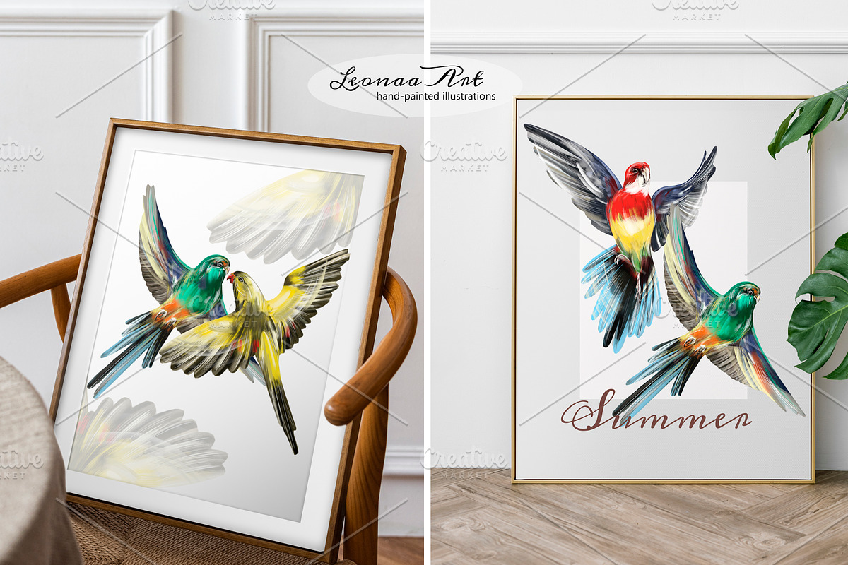 Colorful Parrots Clipart Set, an Animal Illustration by Leonaa art (Photo 5 of 5)