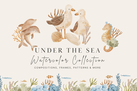 Watercolor Under Sea Collection, an Animal Illustration by Jenteva Art