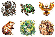 Stained Glass Forest Animals Clipart, a Seasonal Illustration by DreamArtGraphic (Thumbnail 2 of 4)