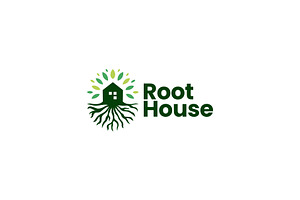 Tree Root House Home Logo Vector