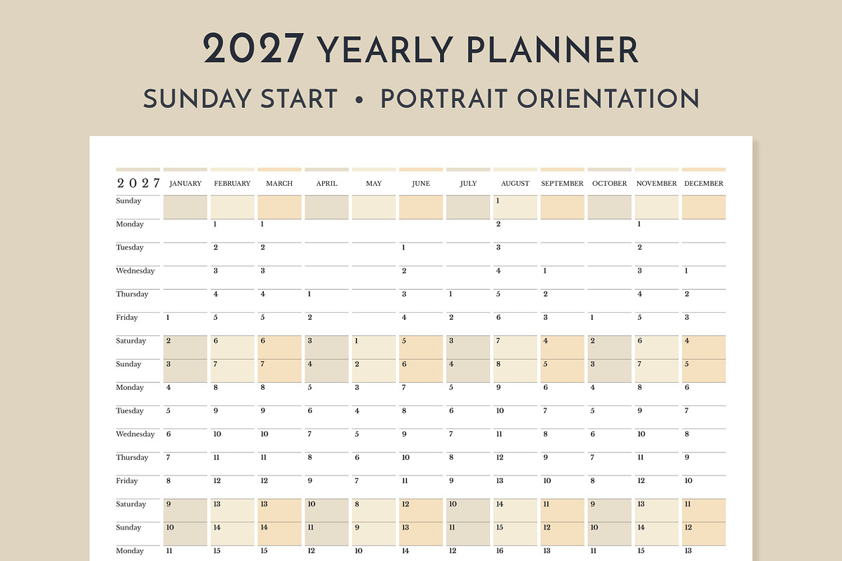 2027 Wall Planner Sunday Start P, a Stationery Template by Olga Begak Art & Design (Photo 2 of 4)