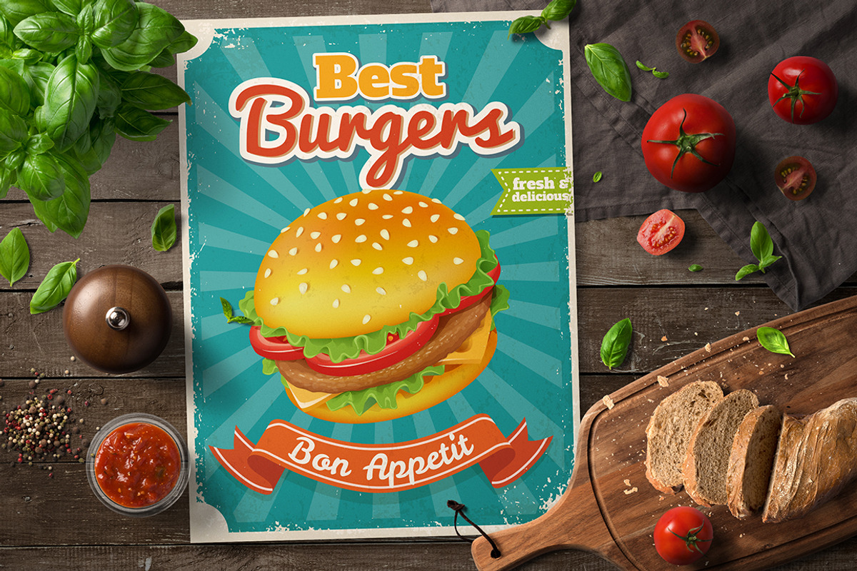 4 Original Food Poster Designs, a Flyer Template by Giraffarte (Photo 2 of 5)