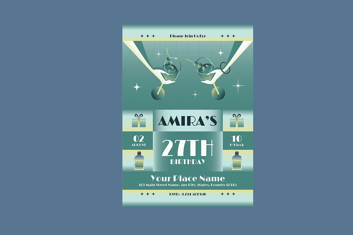Art Deco Birthday Invitation, a Card Template by Neermana (Photo 3 of 4)
