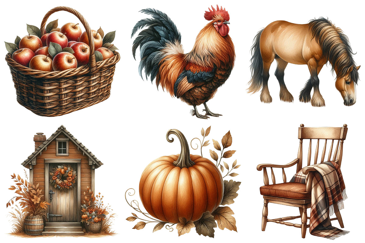 Sepia Autumn Farm Clipart, an Illustration by Pixels.Craft (Photo 2 of 7)
