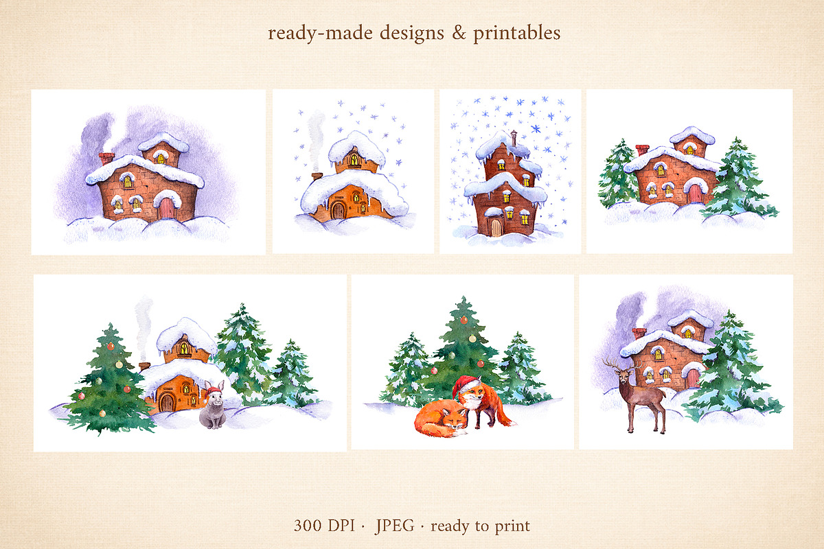 Christmas Woodland Watercolor Set, a Seasonal Illustration by Where summer is (Photo 9 of 11)