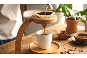 A handcrafted wooden coffee dripper, a Food & Drink Photo by Igor Tichonow