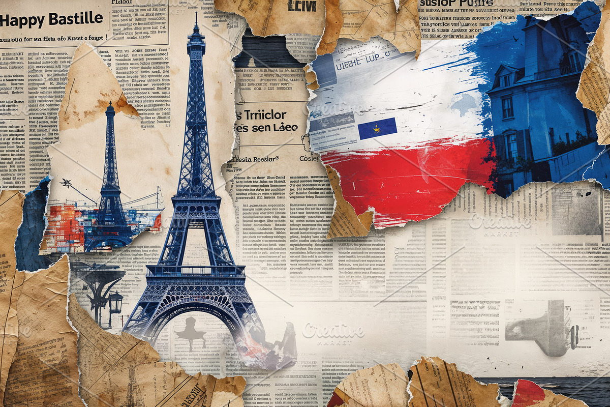 Collage on desk, newspaper fragments, an Illustration by wavebreak