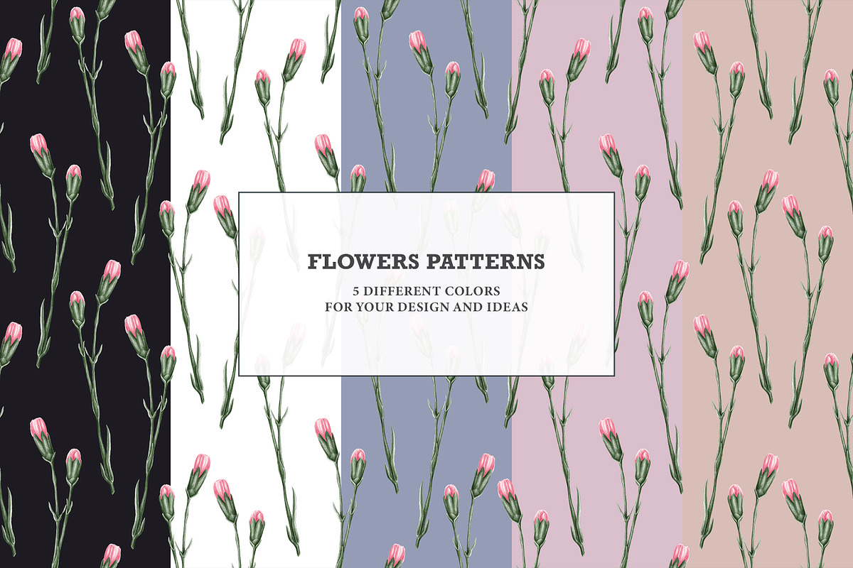 Pink carnation pattern set., a Pattern Graphic by OlyaGutArt (Photo 5 of 7)