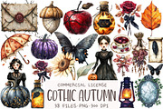 Watercolor Gothic Autumn Clipart, an Illustration by OK Design (Thumbnail 1 of 5)