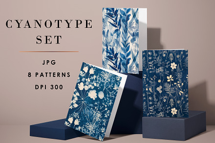 Cyanotype Set of Seamless Patterns, a Pattern Graphic by Ninterints