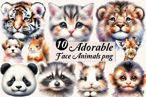 Adorable Face Animals Clipart PNG, an Illustration by Designworld
