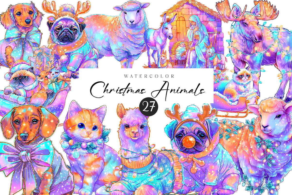 Funny Christmas Animals clipart, an Illustration by CreationArt (Photo 1 of 6)