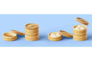 Chinese bamboo steamer set. Empty, a Food & Drink 3D Model by Marozhkastudio