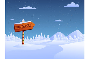North pole sign. Wooden pointer on, an Object Illustration by Valerie Bodnar