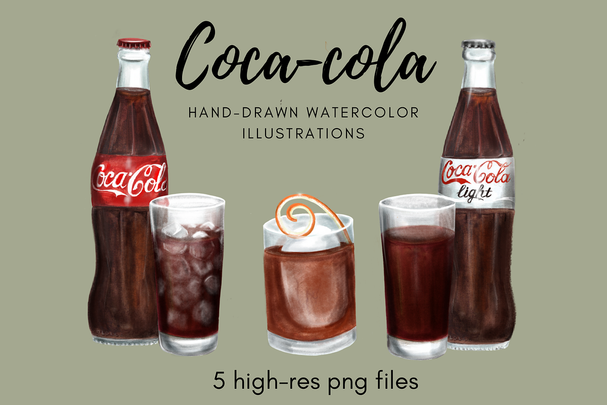 Hand-drawn watercolor coca-cola set, a Food Illustration by MumAndMe (Photo 1 of 2)