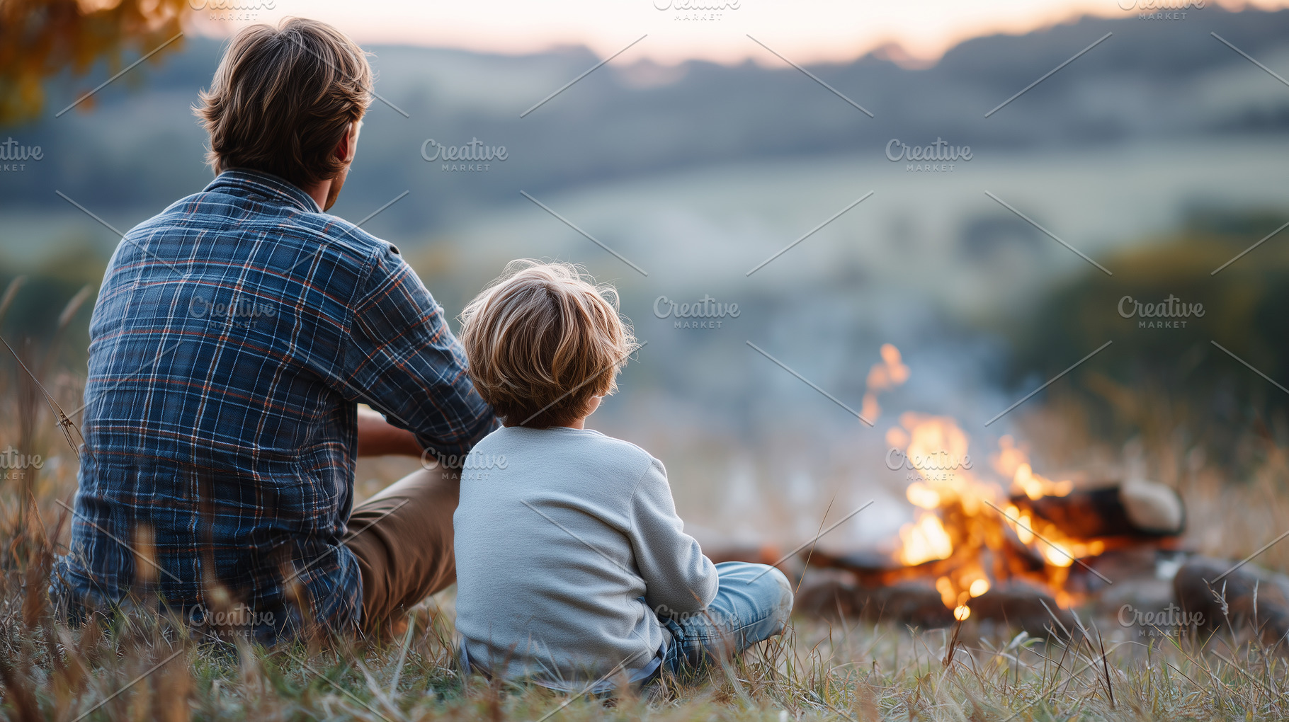 Father and young son sitting, a Person Photo by MistyDay